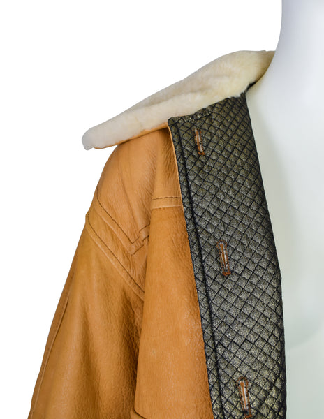 Gianfranco Ferre Vintage 1980s Oversized Butterscotch Leather Shearling Coat