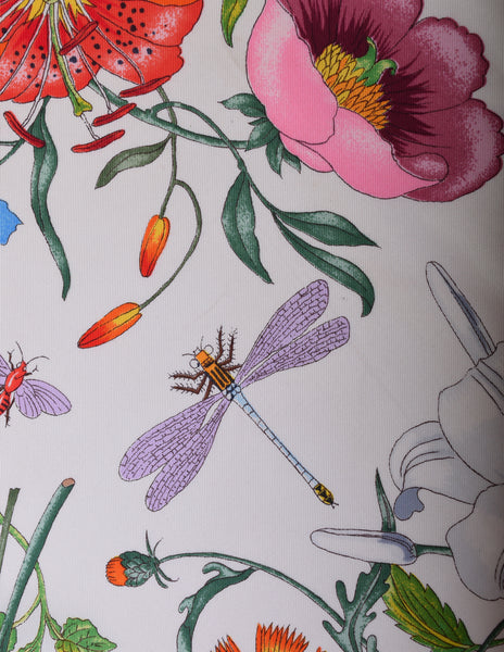 Gucci Vintage Iconic V. Accornero Flora Botanical Print Maroon Border Silk Scarf