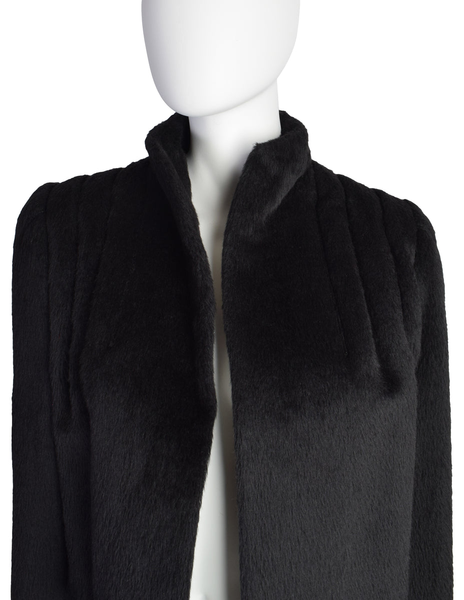 Galanos Vintage Black Alpaca Wool Structured Shoulder Cropped Jacket C ...