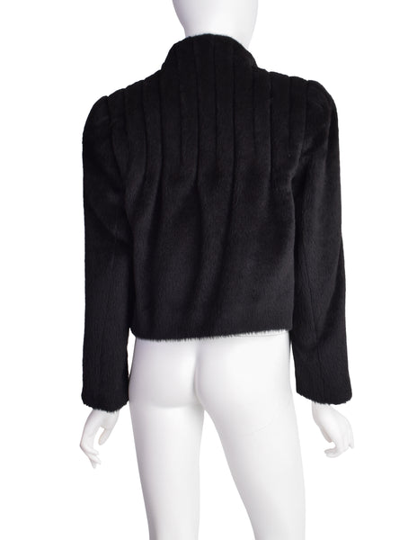 Galanos Vintage Black Alpaca Wool Structured Shoulder Cropped Jacket Coat