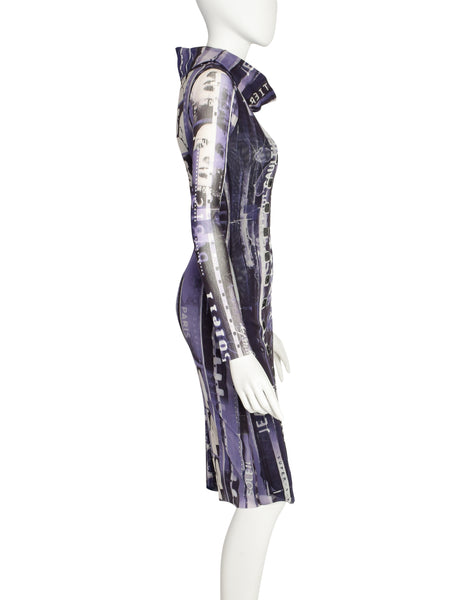 Jean Paul Gaultier Vintage Purple Cinema Film Strip Mesh Dress