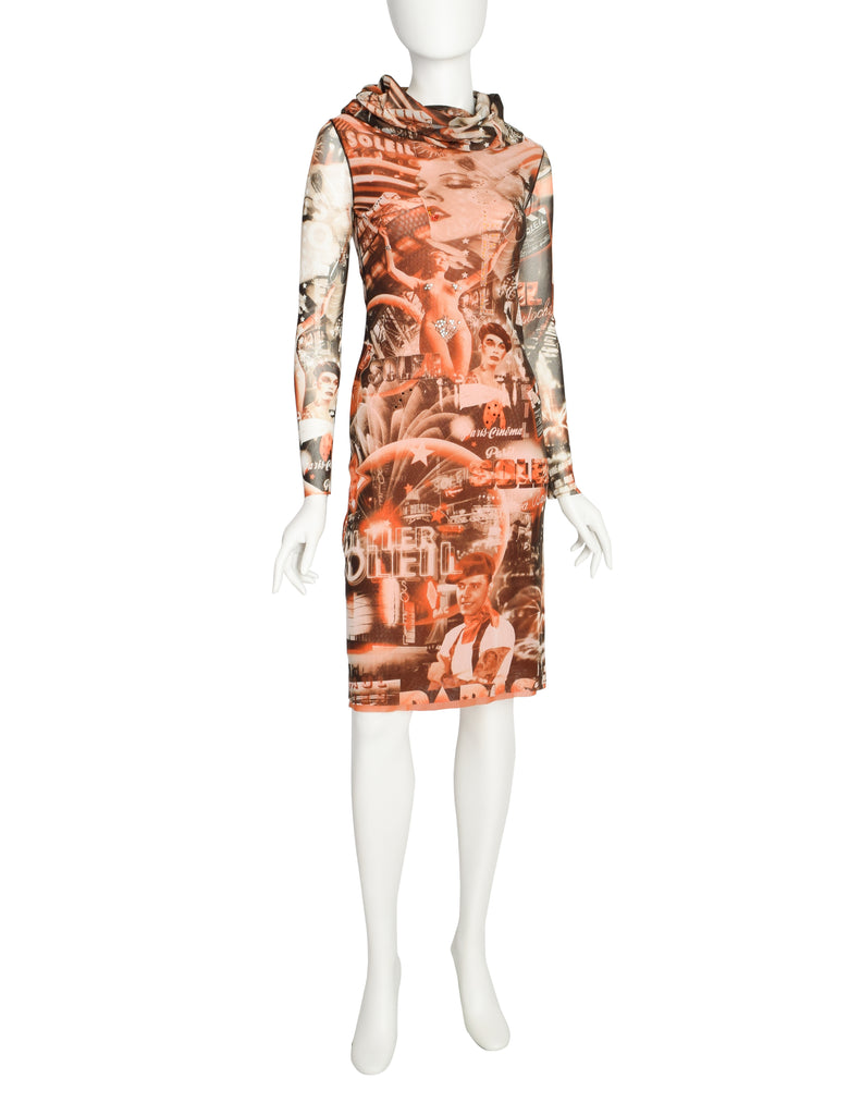 Jean Paul Gaultier Vintage Paris Cinema Brown Red Orange Mesh Dress Amarcord Vintage Fashion