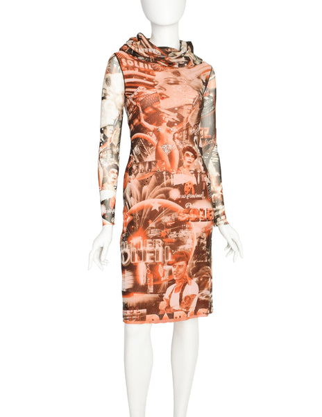 Jean Paul Gaultier Vintage Paris Cinema Brown Red Orange Mesh Dress