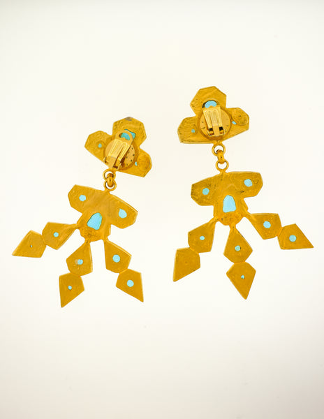 Gavilane Vintage Massive Oversized Gold and Seafoam Glass Earrings