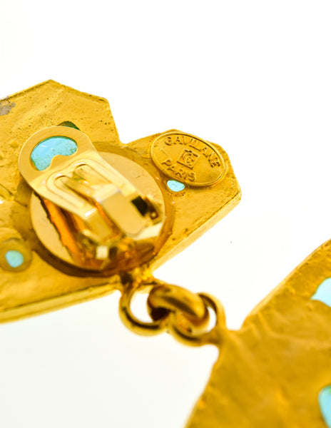 Gavilane Vintage Massive Oversized Gold and Seafoam Glass Earrings