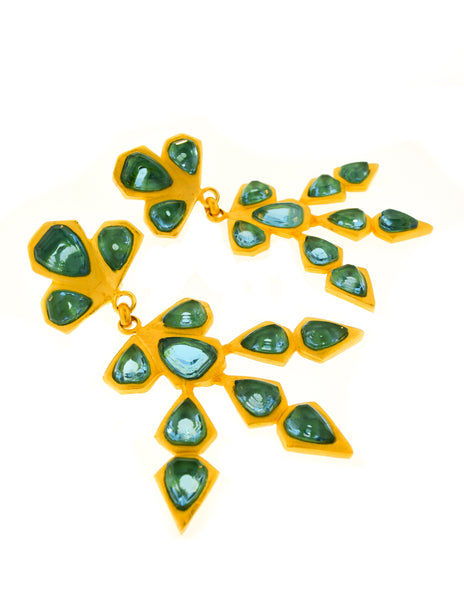 Gavilane Vintage Massive Oversized Gold and Seafoam Glass Earrings