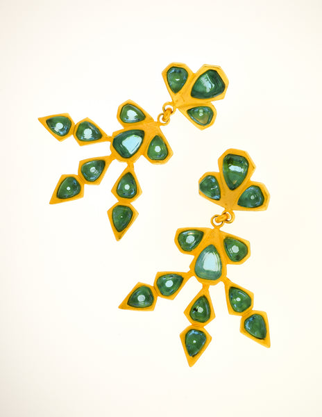 Gavilane Vintage Massive Oversized Gold and Seafoam Glass Earrings