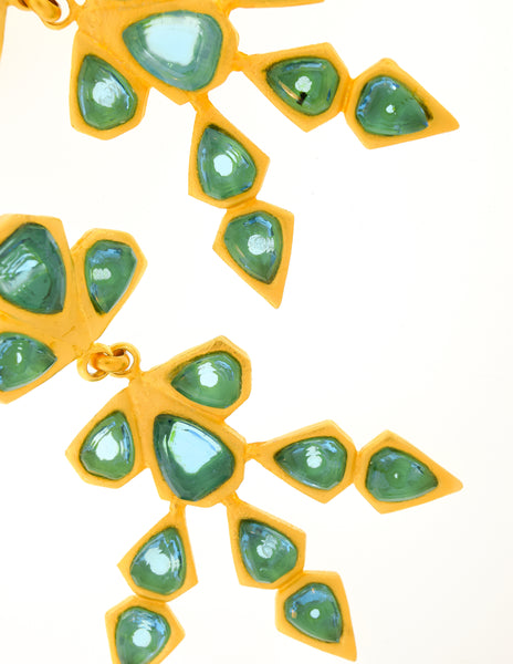 Gavilane Vintage Massive Oversized Gold and Seafoam Glass Earrings