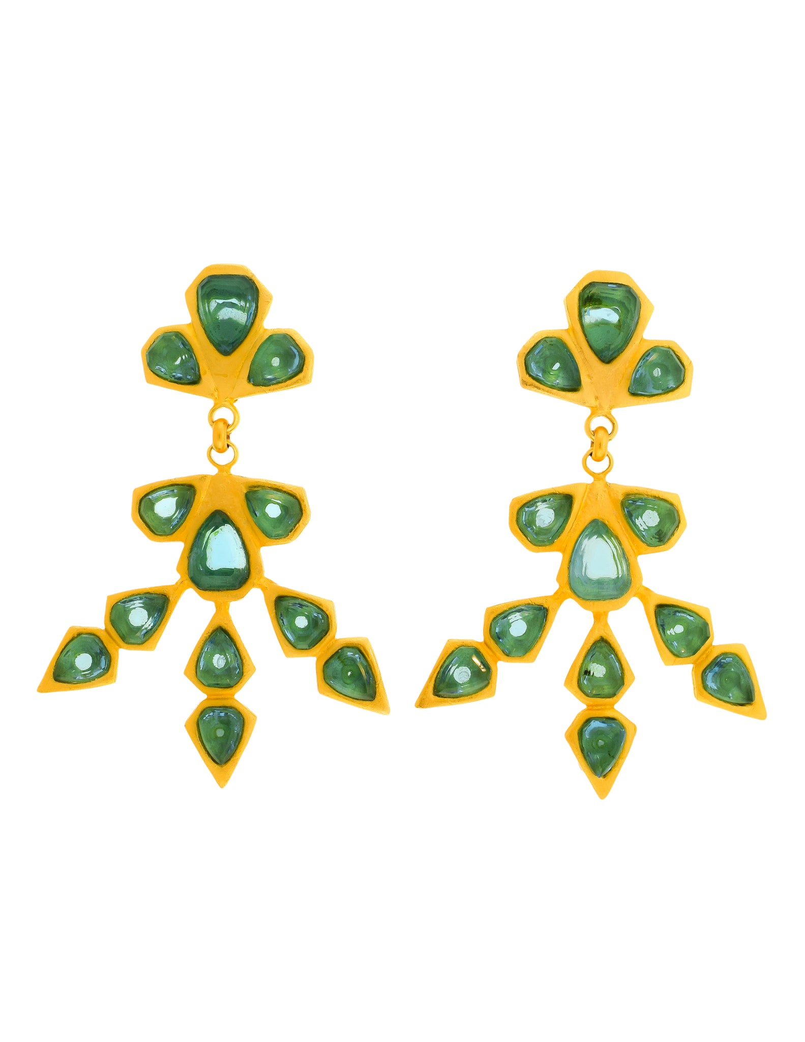 Gavilane Vintage Massive Oversized Gold and Seafoam Glass Earrings