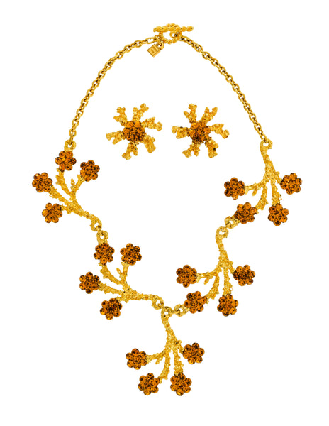 Gavilane Vintage Gold Branch and Flower Necklace and Earrings Set