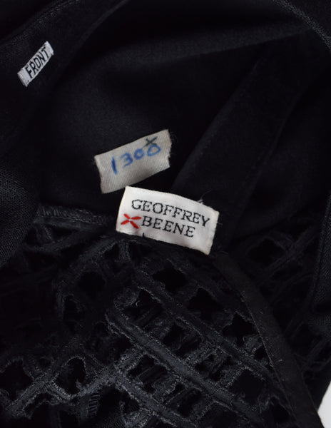 Geoffrey Beene Vintage 1990s Black Grid Cutout Side Bodycon Mini Dress