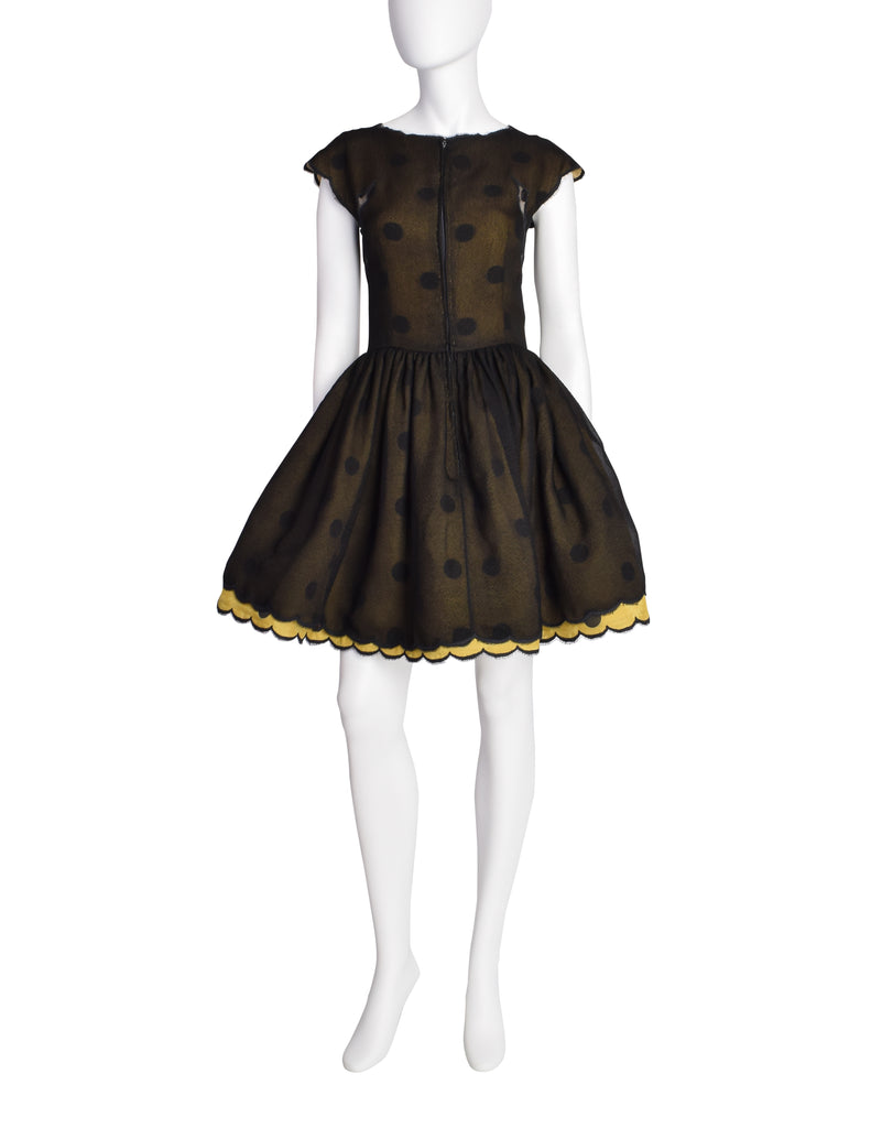Geoffrey Beene Vintage Black Silk Chiffon Yellow Polka Dot Floral Back – Amarcord Vintage Fashion