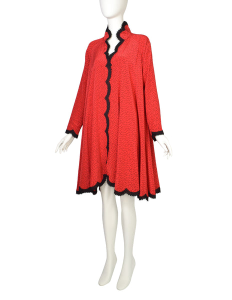 Geoffrey Beene Vintage Red Black Polka Dot Silk Trapeze Tent Dress