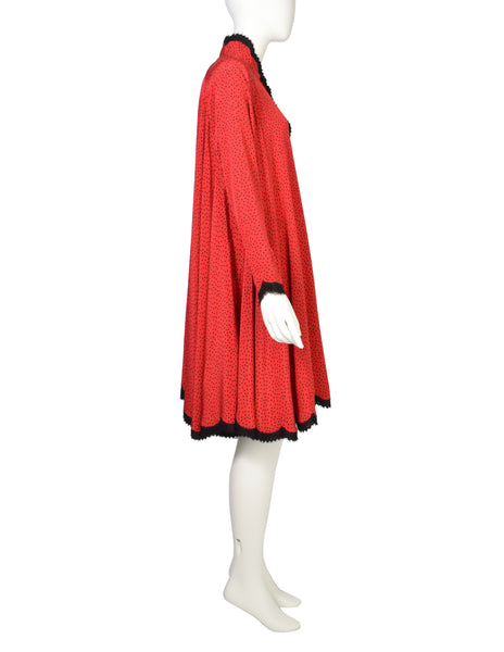 Geoffrey Beene Vintage Red Black Polka Dot Silk Trapeze Tent Dress