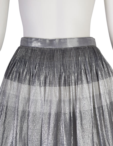 Geoffrey Beene Vintage Metallic Silver Striped Lame Semi-Sheer Full Length Skirt