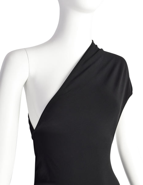 Gianfranco Ferre Vintage Black One Shoulder Ultra Sexy Cut Out Stretch Bodycon Dress