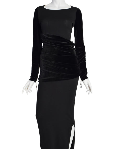 Gianfranco Ferre Vintage Black Knit and Velvet Evening Dress