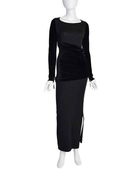 Gianfranco Ferre Vintage Black Knit and Velvet Evening Dress
