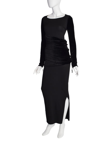 Gianfranco Ferre Vintage Black Knit and Velvet Evening Dress