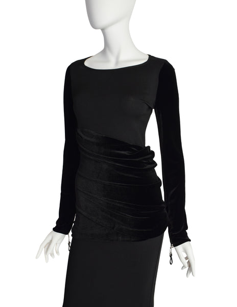Gianfranco Ferre Vintage Black Knit and Velvet Evening Dress