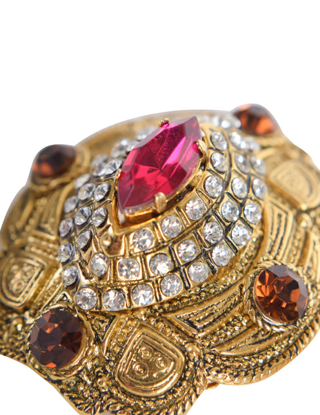 Gianfranco Ferre Vintage Oversized Baroque Brass Gem Encrusted Earrings