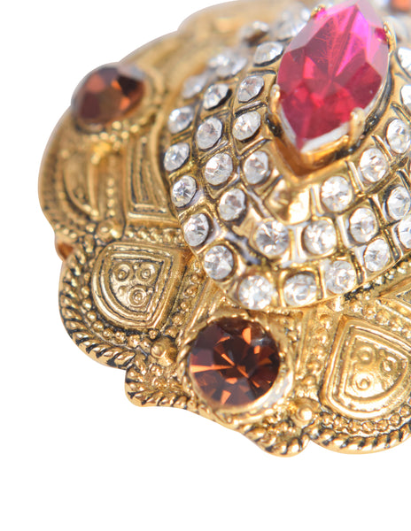 Gianfranco Ferre Vintage Oversized Baroque Brass Gem Encrusted Earrings