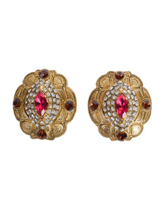 Gianfranco Ferre Vintage Oversized Baroque Brass Gem Encrusted Earrings