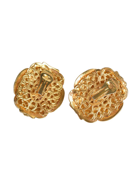 Gianfranco Ferre Vintage Oversized Baroque Brass Gem Encrusted Earrings