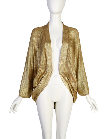 Gianfranco Ferre Vintage Draping Metallic Gold Knit Cardigan Sweater