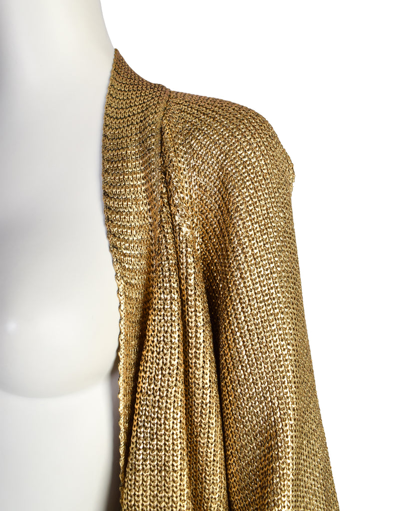Gianfranco Ferre Vintage Draping Metallic Gold Knit Cardigan Sweater Amarcord Vintage Fashion Gianfranco Ferre Vintage Draping Metallic Gold Knit Cardigan Sweater Amarcord Vintage Fashion