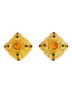 Gianfranco Ferre Vintage Oversized Baroque Multicolor Gem Encrusted Earrings