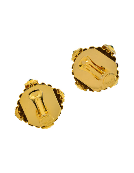 Gianfranco Ferre Vintage Oversized Baroque Multicolor Gem Encrusted Earrings