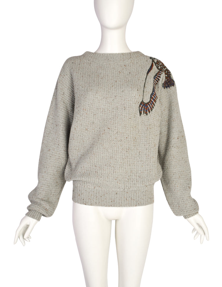 Gianni Versace Vintage Early 1980s Eagle Embroidered Grey Waffle