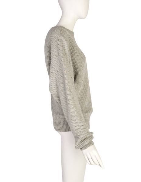 Gianni Versace Vintage Early 1980s Eagle Embroidered Grey Waffle Knit Sweater