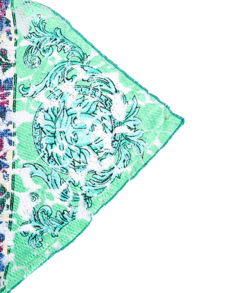 Gianni Versace Vintage Seafoam Green Degrade Baroque Floral Fishnet Lace Scarf