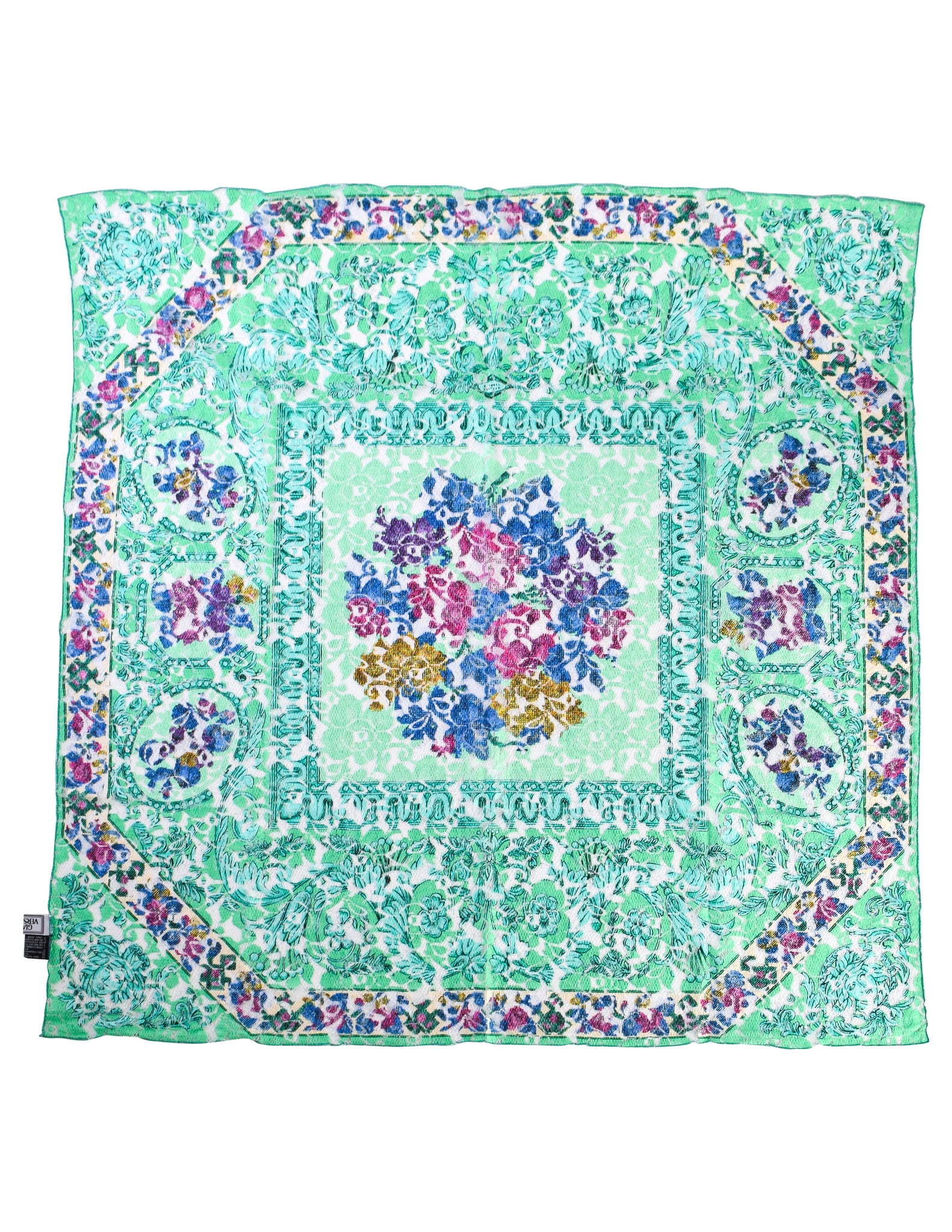 Gianni Versace Vintage Seafoam Green Degrade Baroque Floral Fishnet Lace Scarf