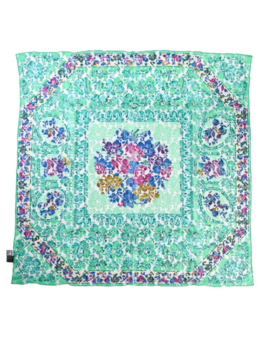 Gianni Versace Vintage Seafoam Green Degrade Baroque Floral Fishnet Lace Scarf