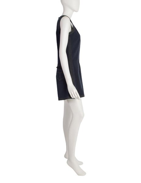 Gianni Versace Vintage 1980s Blue Denim Shorts Jumpsuit Romper