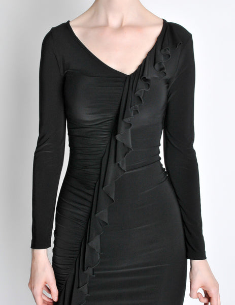 Versace Vintage Sexy Asymmetrical Ruffle Little Black Dress - Amarcord Vintage Fashion
 - 6