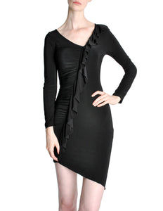 Versace Vintage Sexy Asymmetrical Ruffle Little Black Dress - Amarcord Vintage Fashion
 - 1