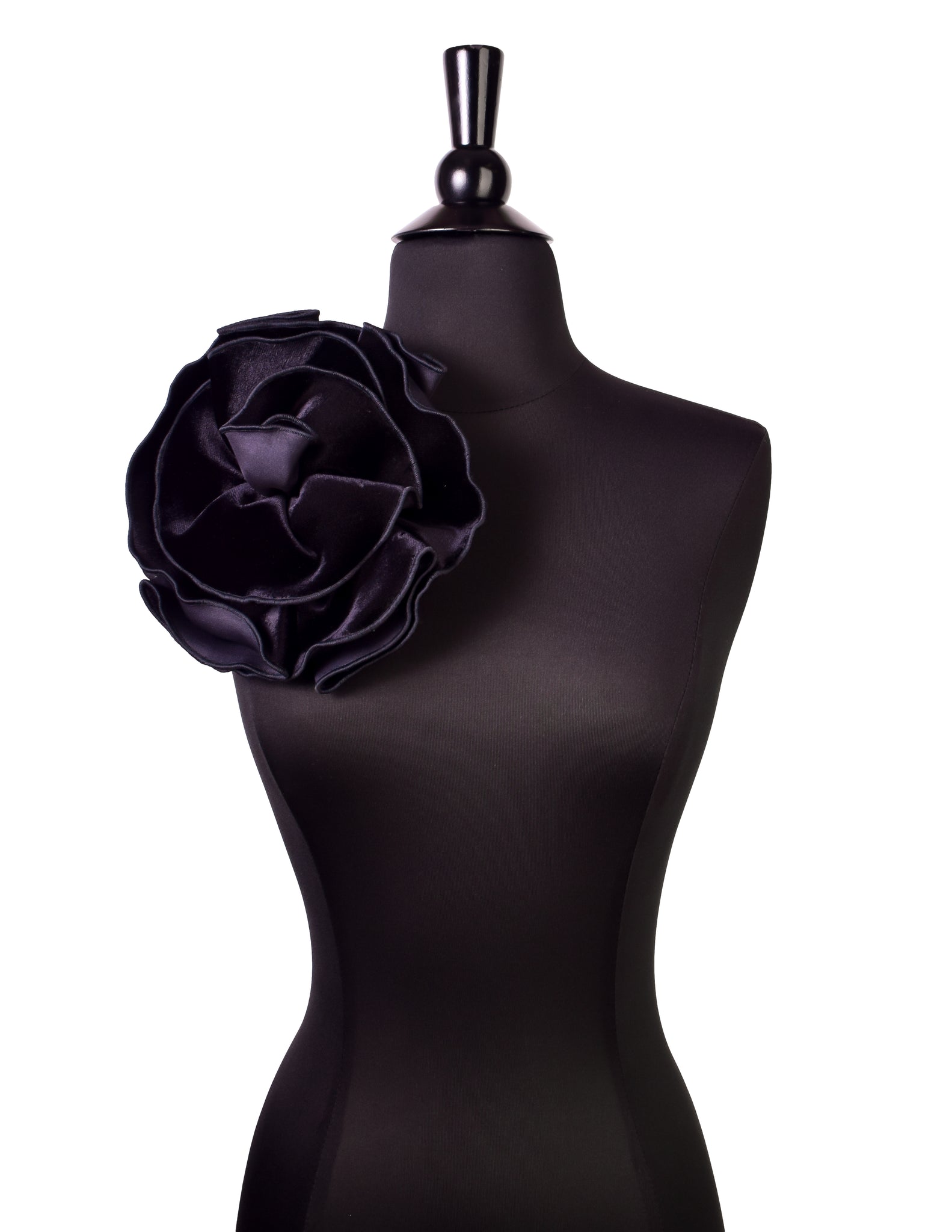 Giorgio Armani Vintage Oversized Deep Dark Blue Velvet Rose Flower Pin