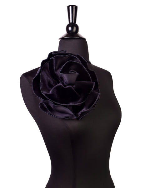 Giorgio Armani Vintage Oversized Deep Dark Blue Velvet Rose Flower Pin