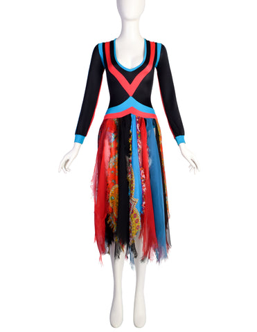 Giorgio di Sant'Angelo Vintage SS 1971 'Summer of Jane and Cinderella' Colorblock Bodysuit Scarf Dress