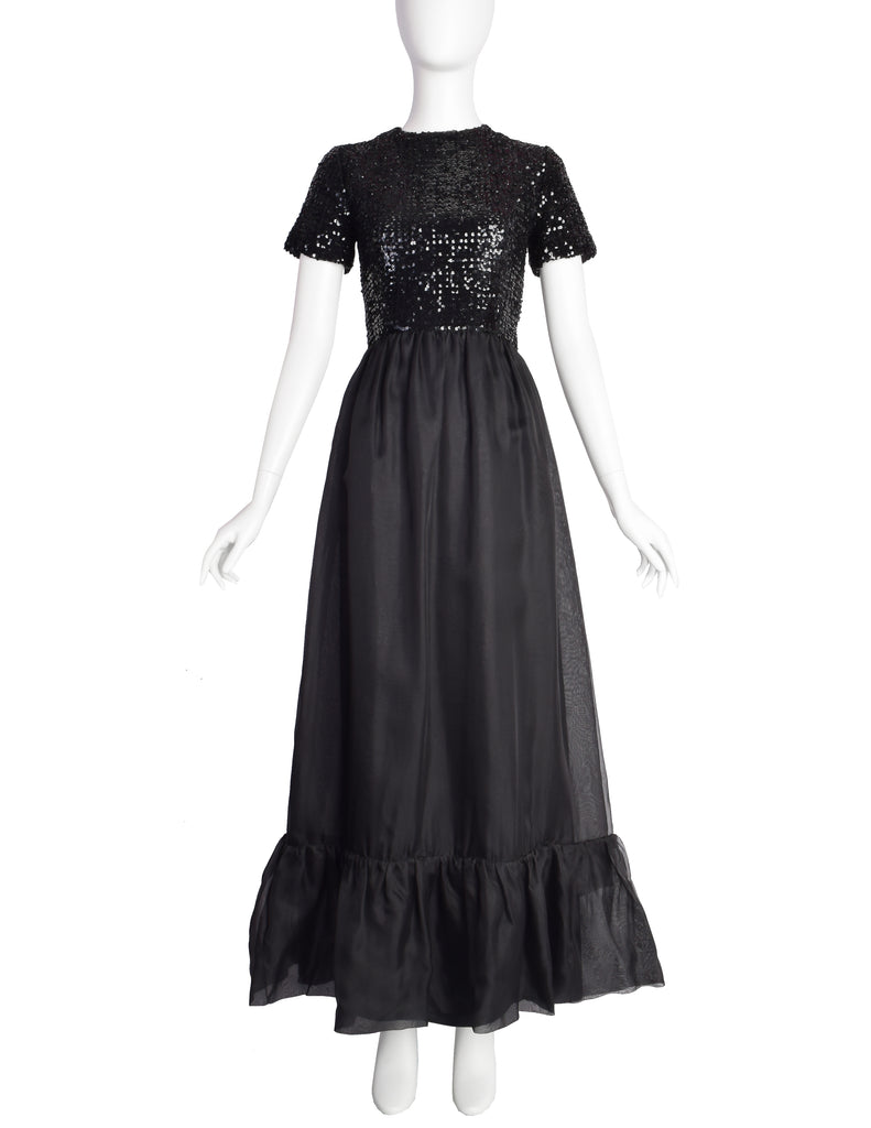 Givenchy Vintage 1970s Gorgeous Black Sequin Organza Ruffle Full Lengt – Amarcord Vintage Fashion Givenchy Vintage 1970s Gorgeous Black Sequin Organza Ruffle Full Lengt – Amarcord Vintage Fashion