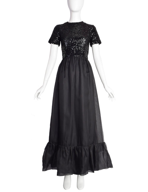 Givenchy Vintage 1970s Gorgeous Black Sequin Organza Ruffle Full Lengt –  Amarcord Vintage Fashion