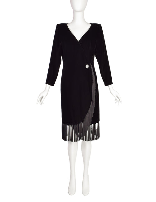 Givenchy Vintage Black Silk Velvet Tassel Fringe Wrap Dress  Amarcord  Vintage Fashion