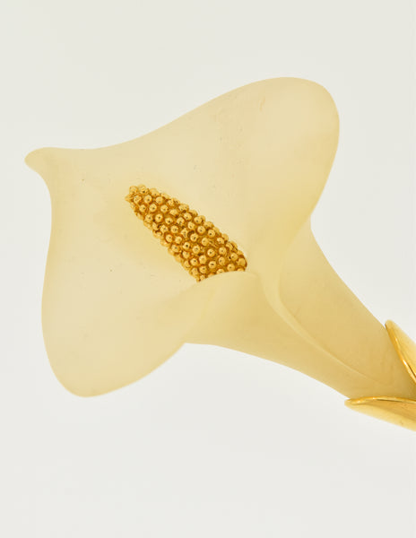 Givenchy Vintage Frosted Glass and Gold Calla Lily Brooch Pin