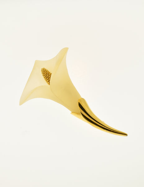 Givenchy Vintage Frosted Glass and Gold Calla Lily Brooch Pin