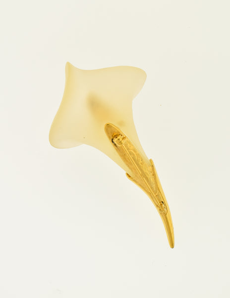Givenchy Vintage Frosted Glass and Gold Calla Lily Brooch Pin
