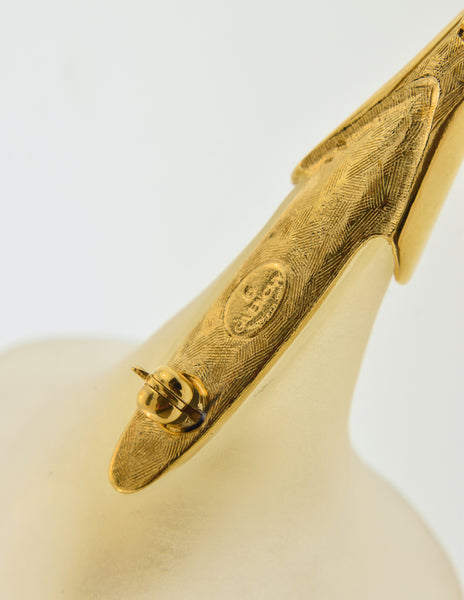Givenchy Vintage Frosted Glass and Gold Calla Lily Brooch Pin